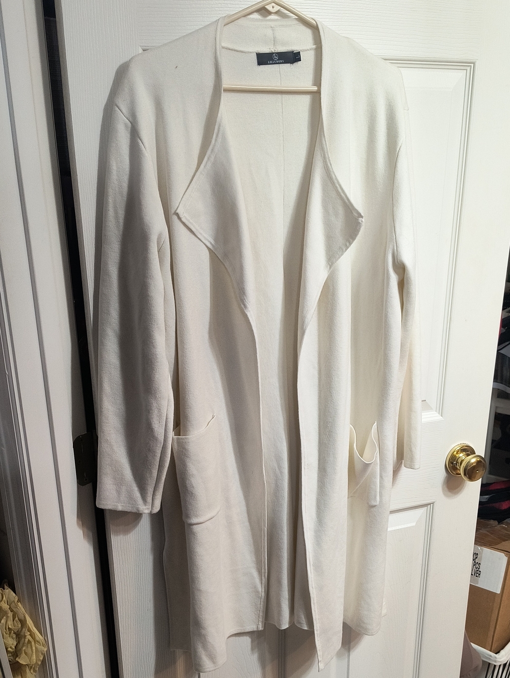 Open-Front Cream Women's Long Cardigan Jacket